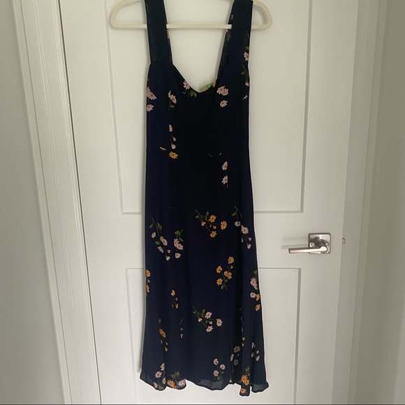 Reformation Navy Floral Midi Dress with Yellow & Pink Blooms - Picture 5 of 7